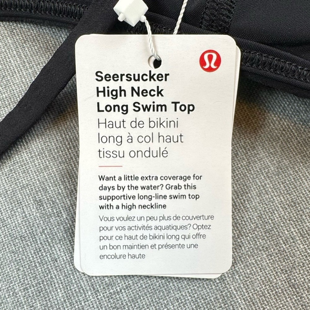 Lululemon Swim Top Size Extra Small Black Seersucker High Neck Long C/D Cups NWT - Picture 4 of 10